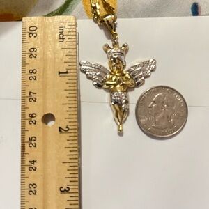 Two-Tone Angel Pendant Necklace in Gold both white and yellow mix- 10K Gold real